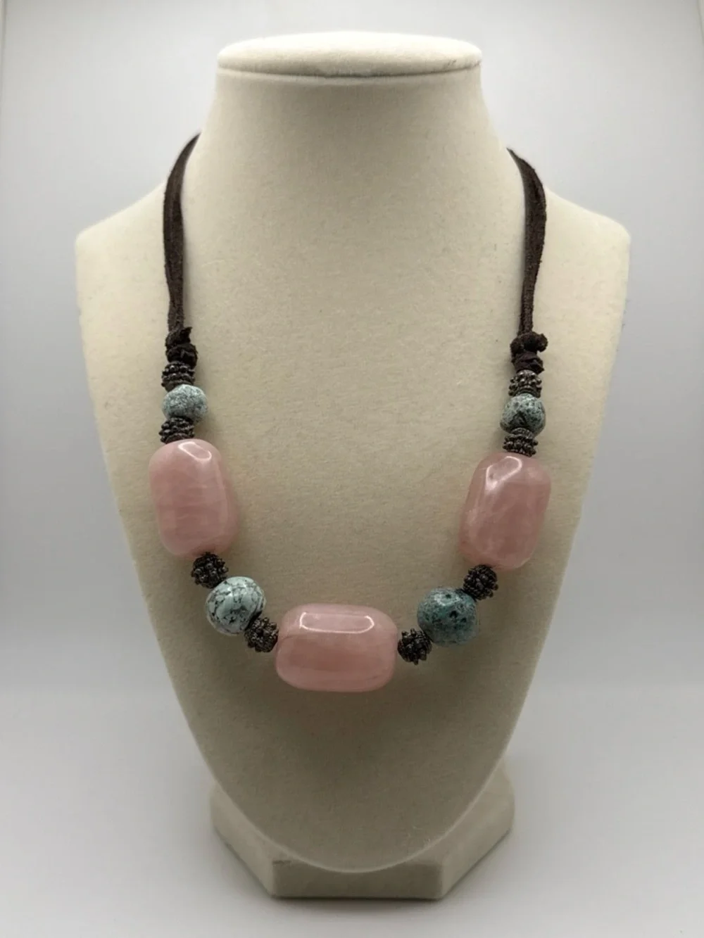 Handcrafted Rose Quartz/ Sterling silver statement necklace